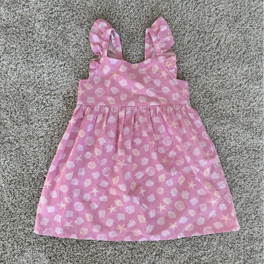 OshKosh Toddler Girl Pink Seashell Print Sundress Summer Dress beach- Size 4T